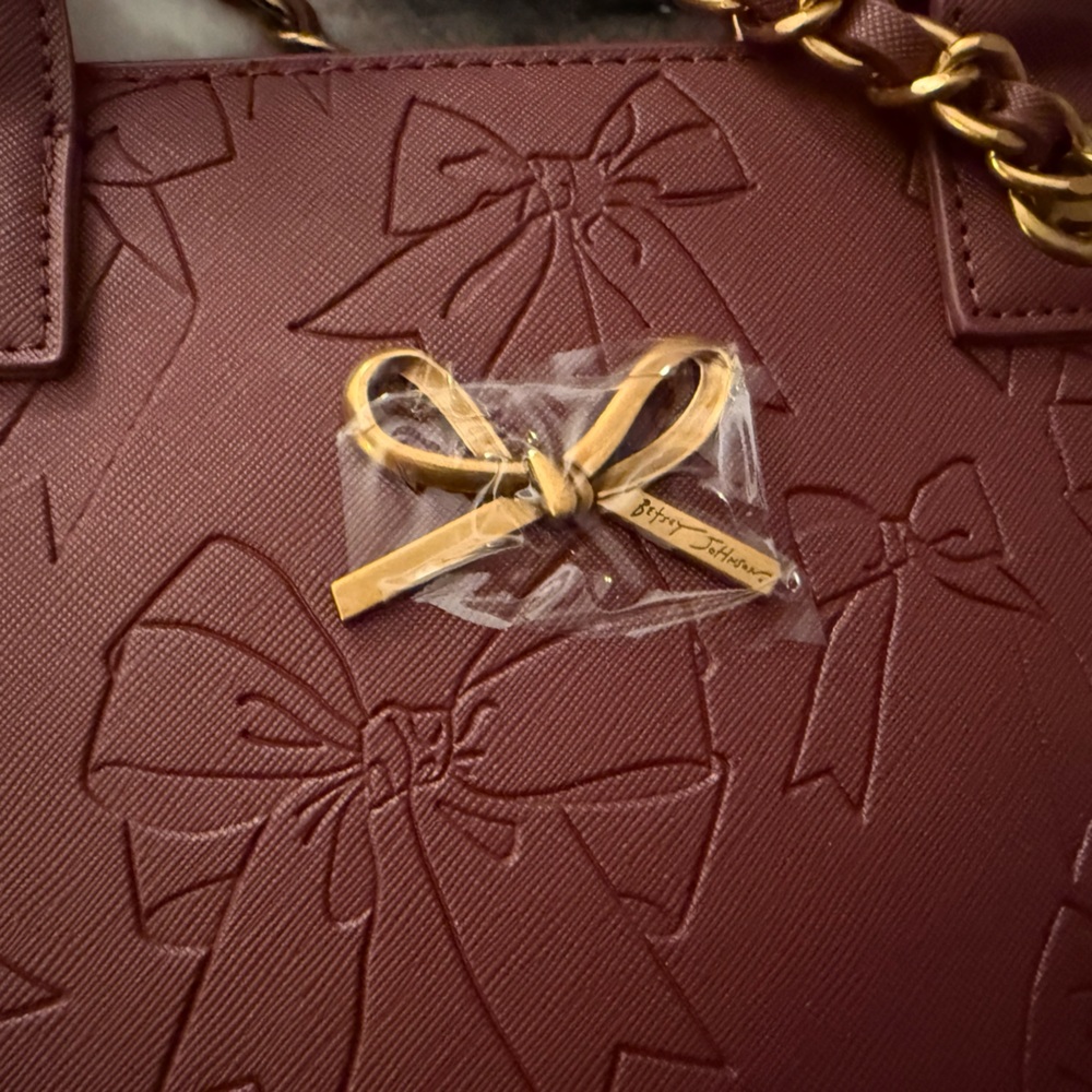 Betsey Johnson Burgundy Embossed Bow Tote - Picture 4 of 8